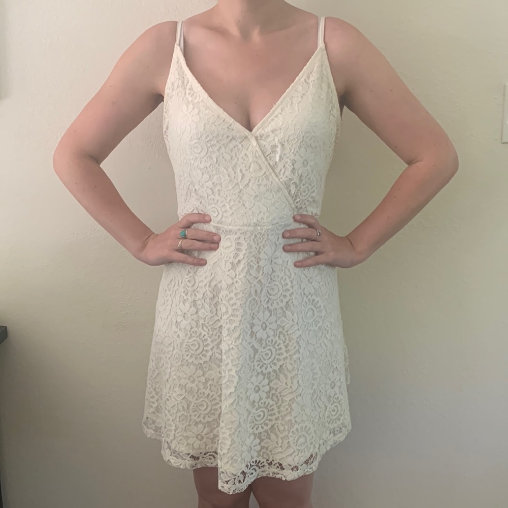 Love Fire Cream Lacy Mini Dress Size XL babydoll adjustable spaghetti Graduation